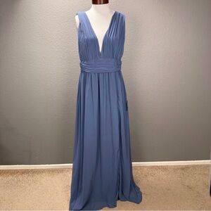 Lulus Denim Blue Heavenly Hues Grecian Maxi Chiffon Dress Sz XL Formal Evening